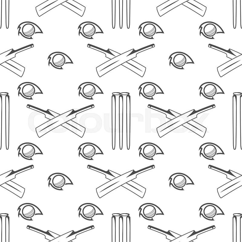 Sport pattern. Cricket retro background. Seamless pattern of cricket accessories. Bat ball symbols. Pattern for design, web, backdrop, tee design, t shirt etc. Vector, vector