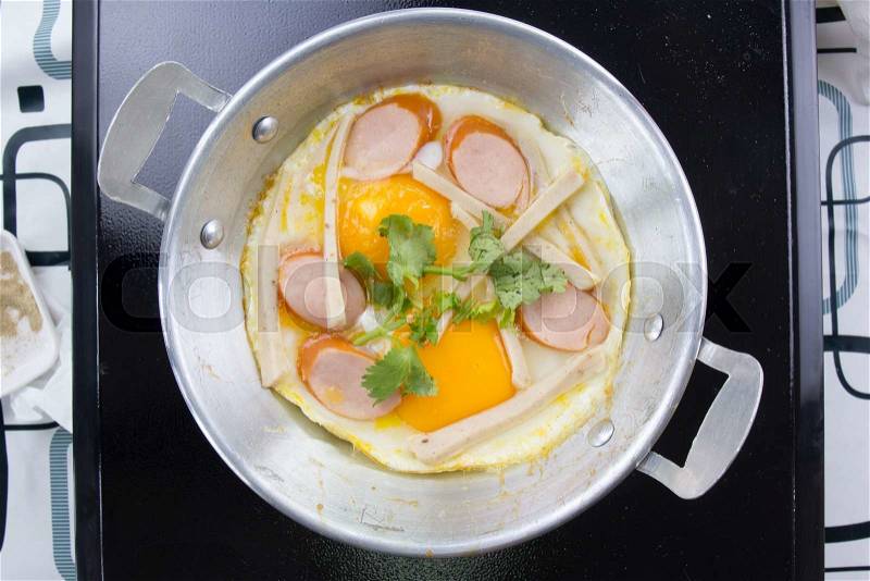 Egg pan / cooking egg pan concept /top view, stock photo