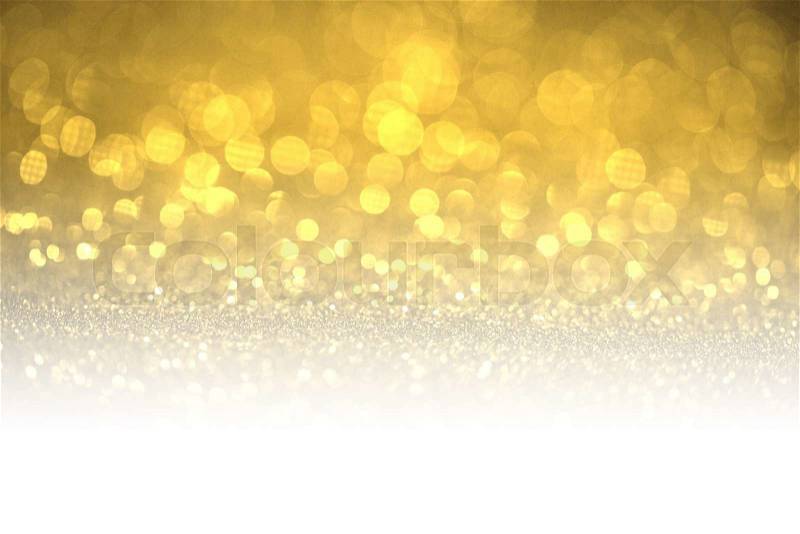 Gold glitter surface with gold light bokeh with white copyspace - It can be used for background for special occasions promotion campaign or product display, stock photo