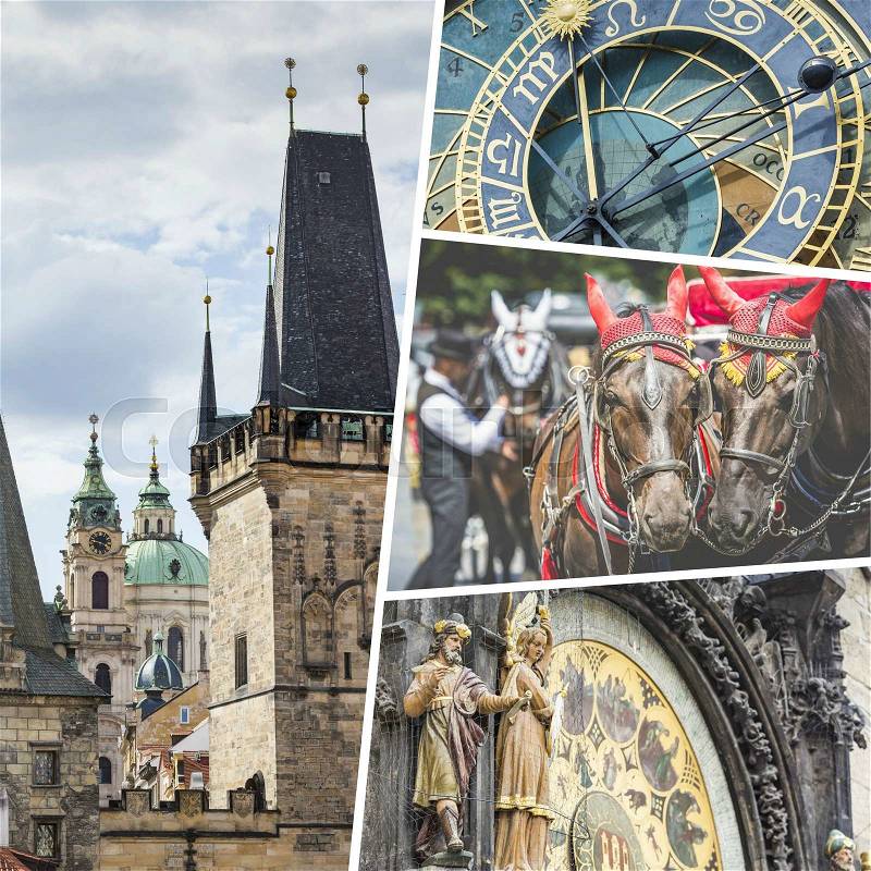 Collage of Prague ( Chech Republic ) images - travel background (my photos), stock photo