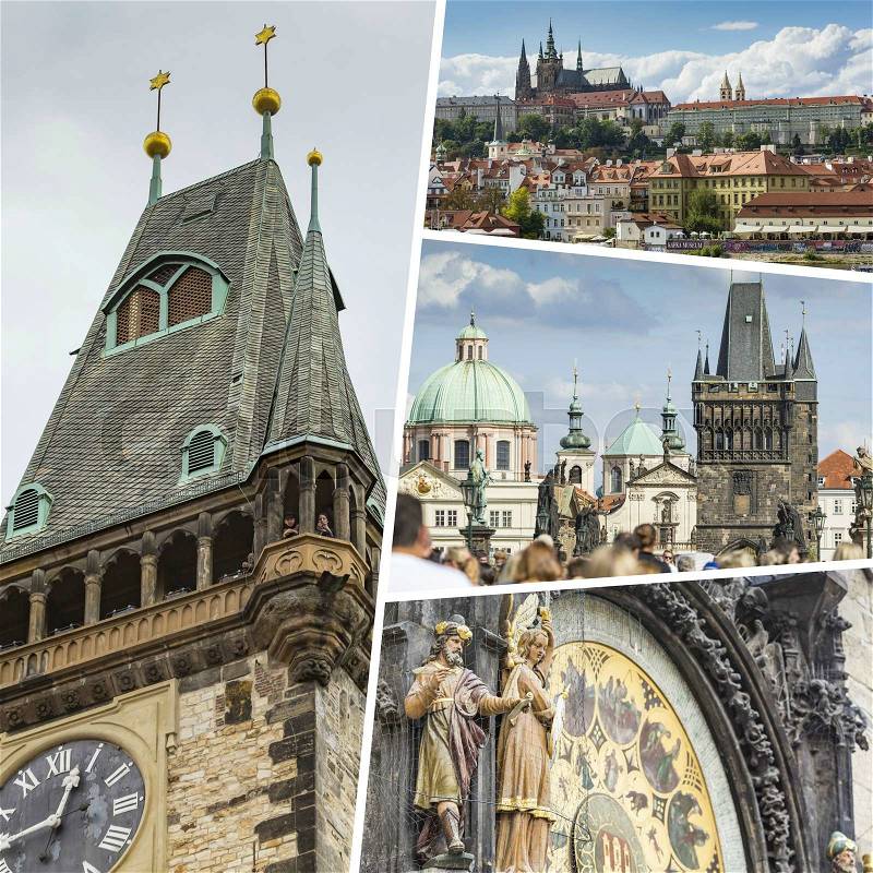 Collage of Prague ( Chech Republic ) images - travel background (my photos), stock photo