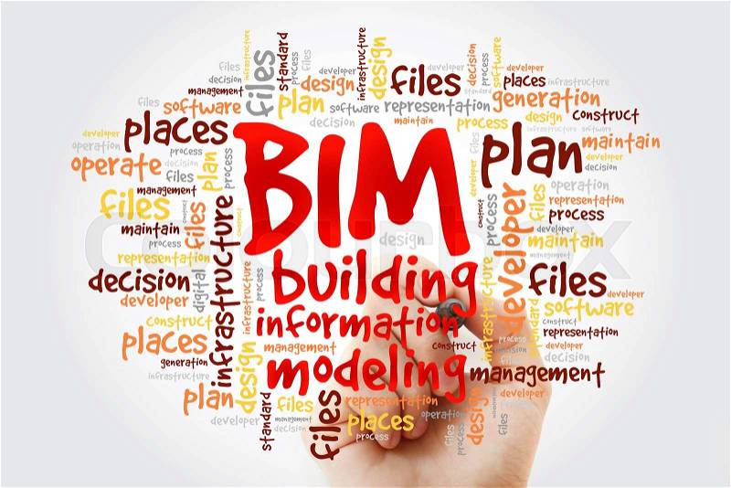 Hand writing BIM - building information modeling word cloud, business concept, stock photo