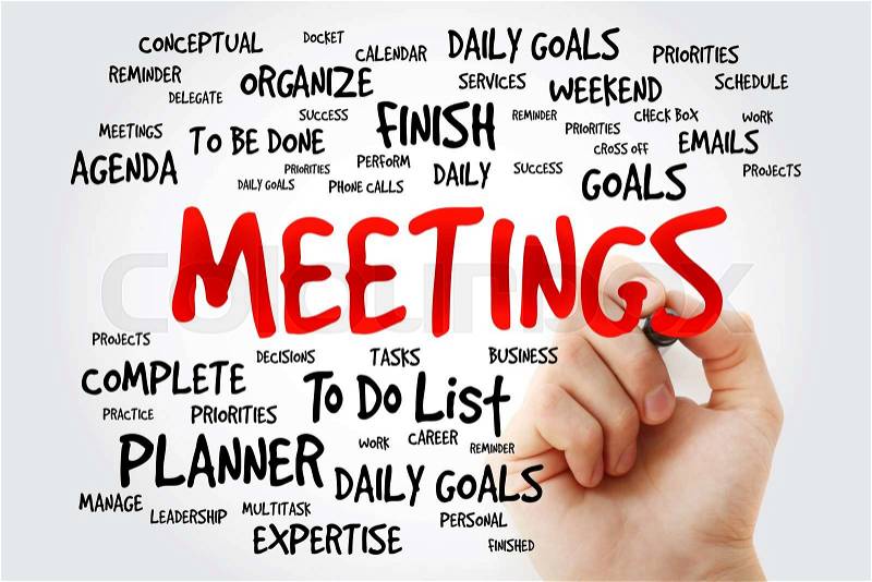 Hand writing MEETINGS word cloud, business concept background, stock photo