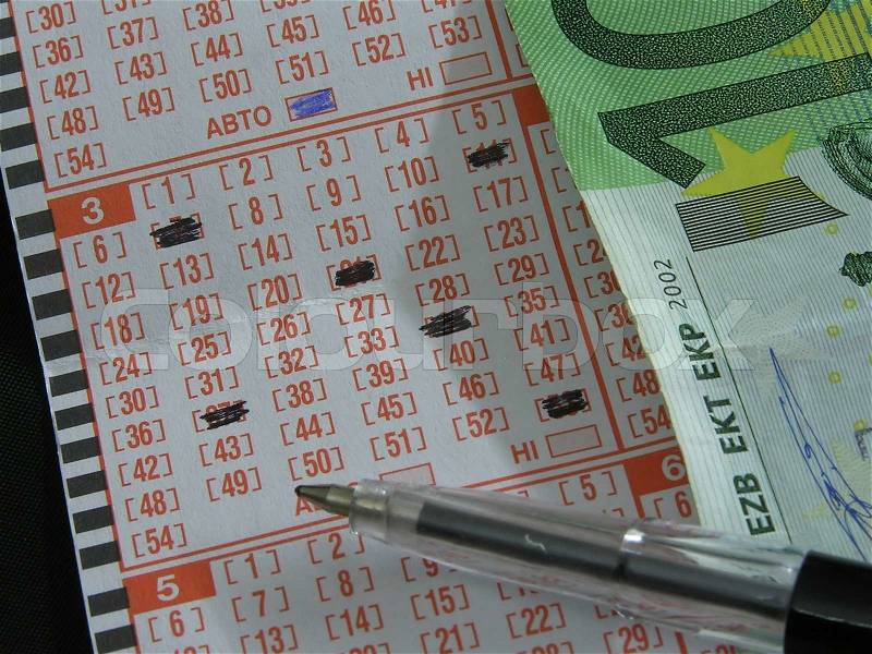 Lottery ticket, the handle and money for the rate, stock photo