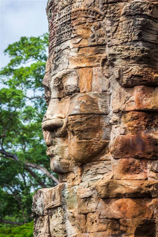 Stone murals and sculptures in Angkor wat, Cambodia, stock photo