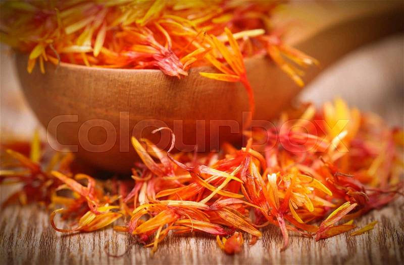 Safflower used as a food additive, stock photo