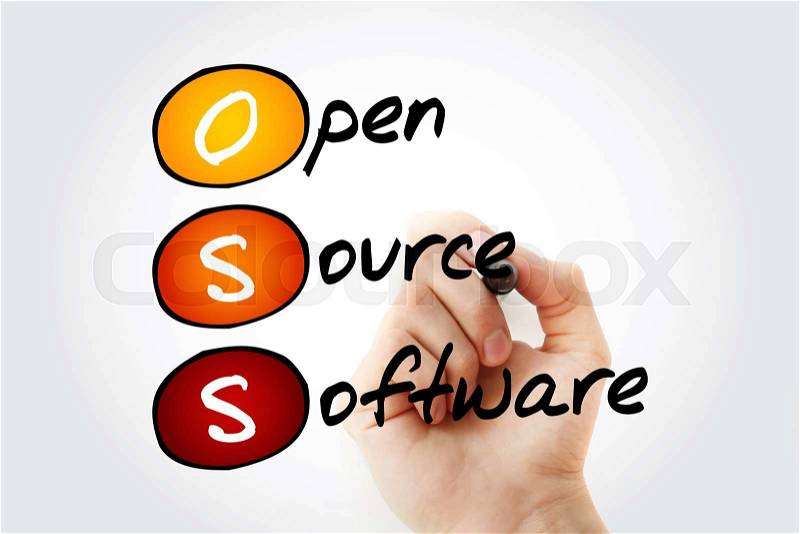 Hand writing OSS Open source software with marker, acronym business concept, stock photo