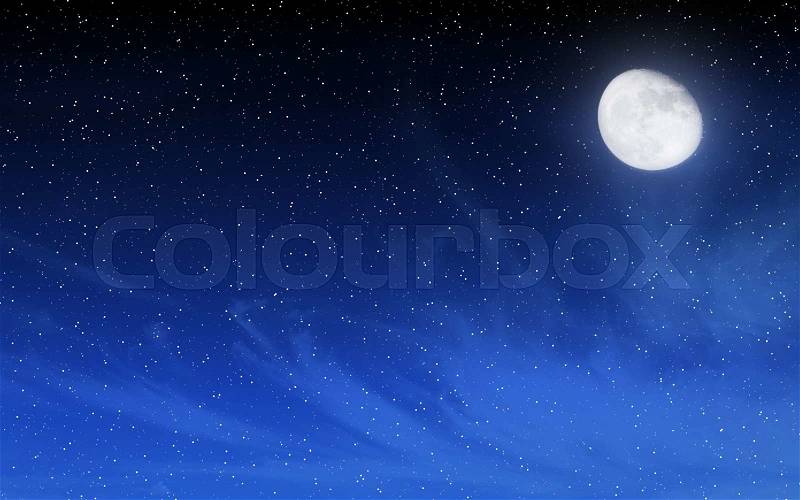 Deep night sky with many stars and moon background, stock photo