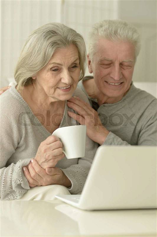 Portrait of a senior couple with laptop, stock photo