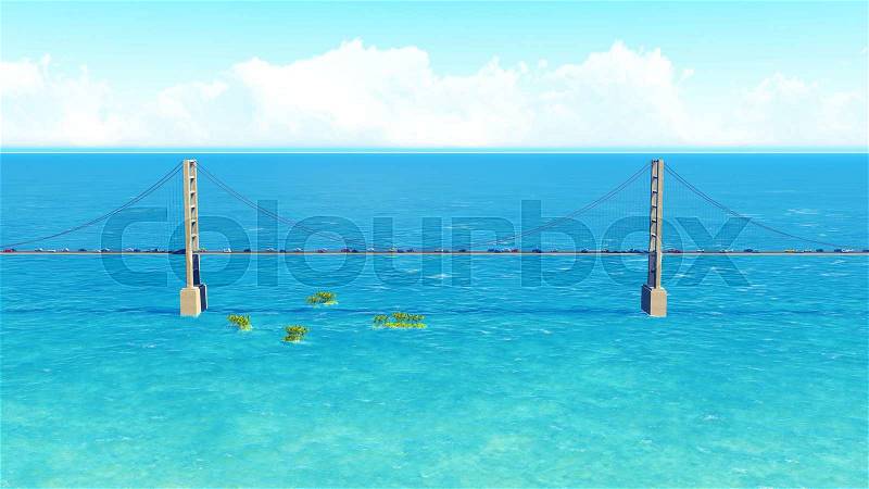 Image Big Bridge sea with cars 3D rendering, stock photo