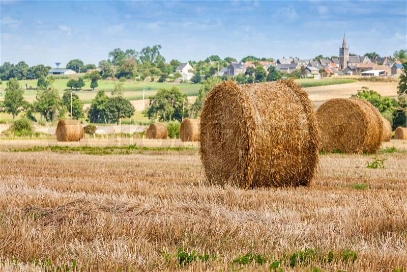 Straw Bales near the Sea in Normandy, France, stock photo