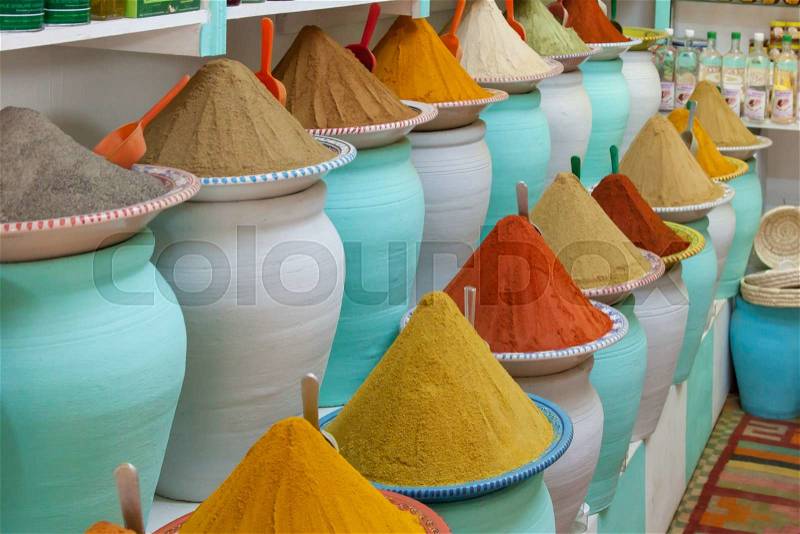 Spices at the market Marrakech, Morocco, stock photo