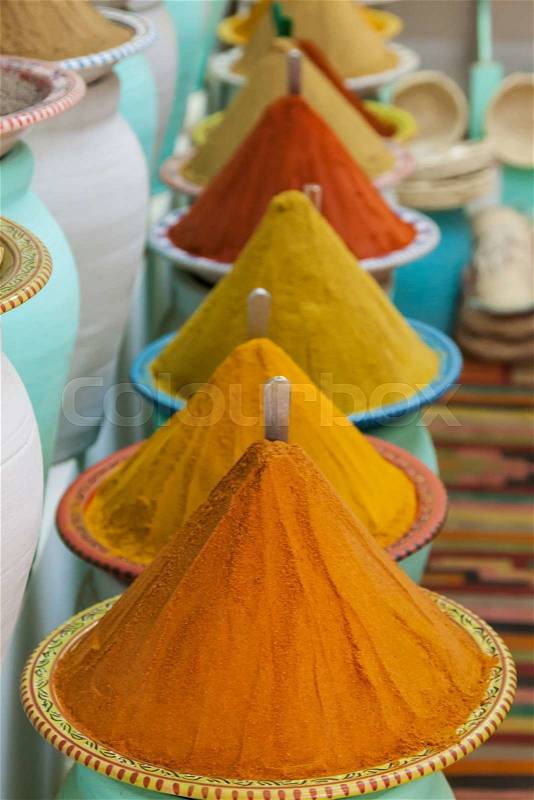Spices at the market Marrakech, Morocco, stock photo