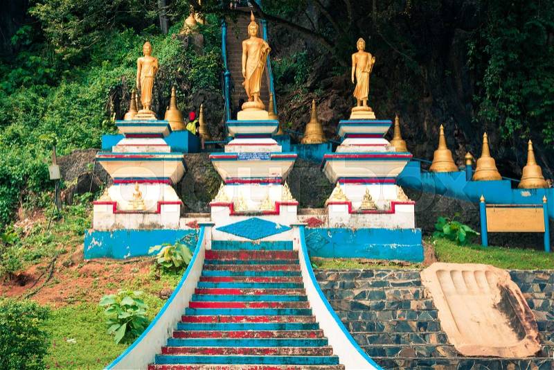 Start of stairs to the top of Tiger Cave Temple. 1237 step to top mountain. Krabi. Thailand, stock photo