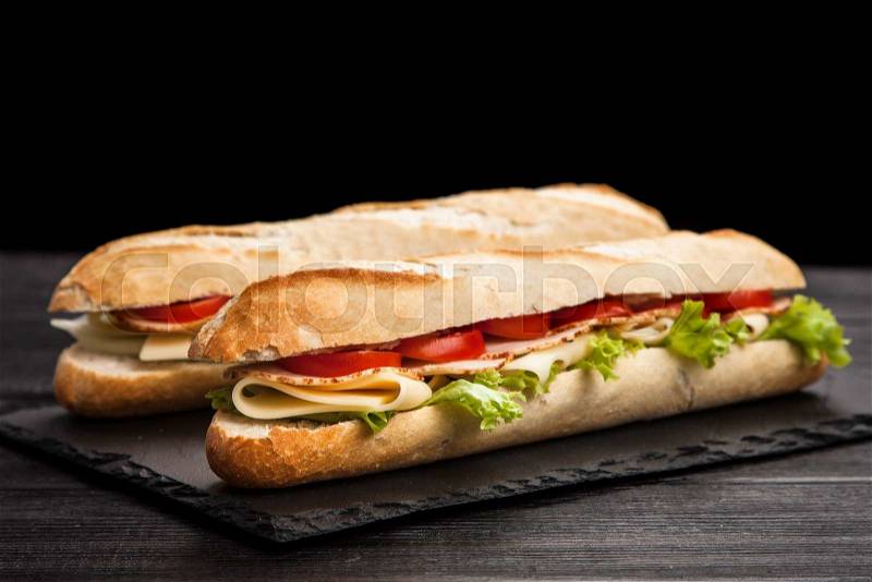 Panini grilled sandwich with ham and cheese, stock photo