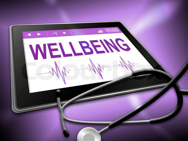 Wellbeing Tablet Represents Preventive Medicine And Computer, stock photo