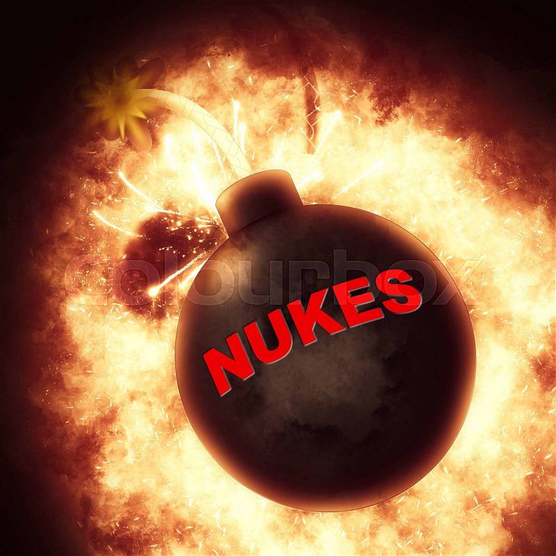 Nuclear Bomb Indicates Explosive Atom And Apocalypse, stock photo