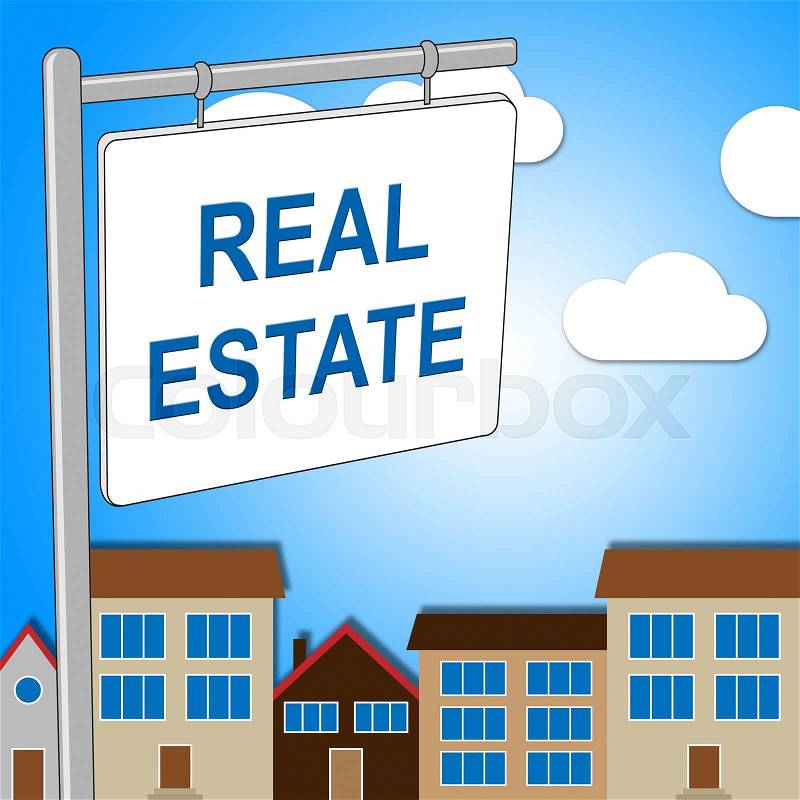 Real Estate Sign Indicating Property Market And House, stock photo
