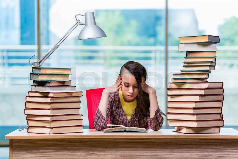 Student preparing for college exams, stock photo