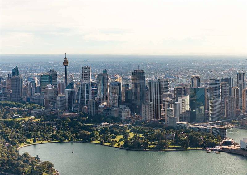 Aerial view of Sydney skyline, Australia, stock photo