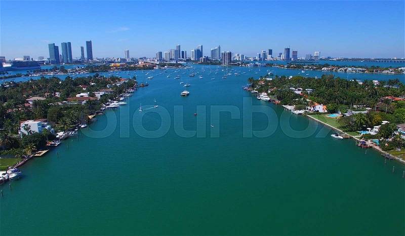 Aerial view of Miami from Palm Island, stock photo