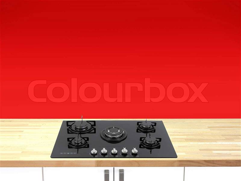 A kitchen cooktop on a kitchen bench, stock photo