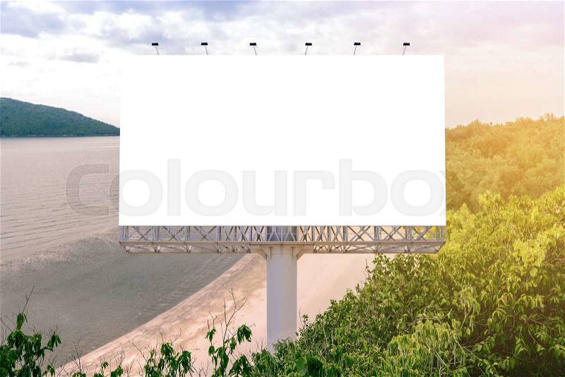 Blank billboard with beautiful beach for advertisement, stock photo