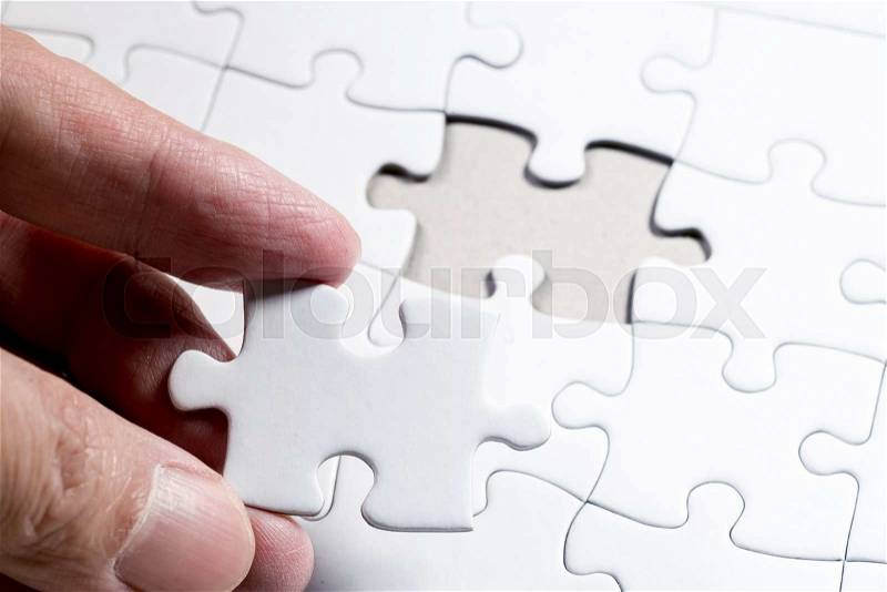 White Blank jigsaw puzzle, business concept of Solution with clipping path, stock photo