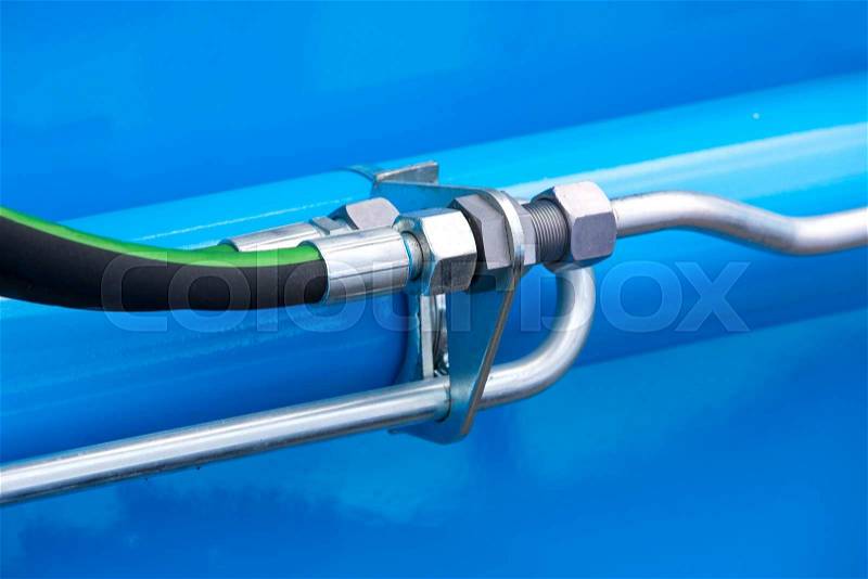 Chrome-plated hydraulic mechanism close-up shot, stock photo