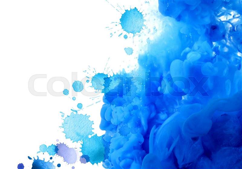 Acrylic colors in water and watercolor blots. Abstract background, stock photo