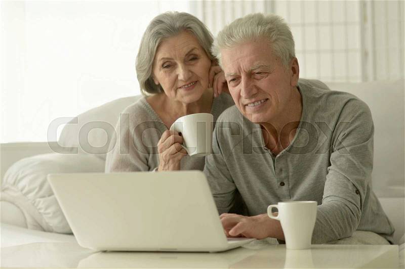 Portrait of a senior couple with laptop, stock photo