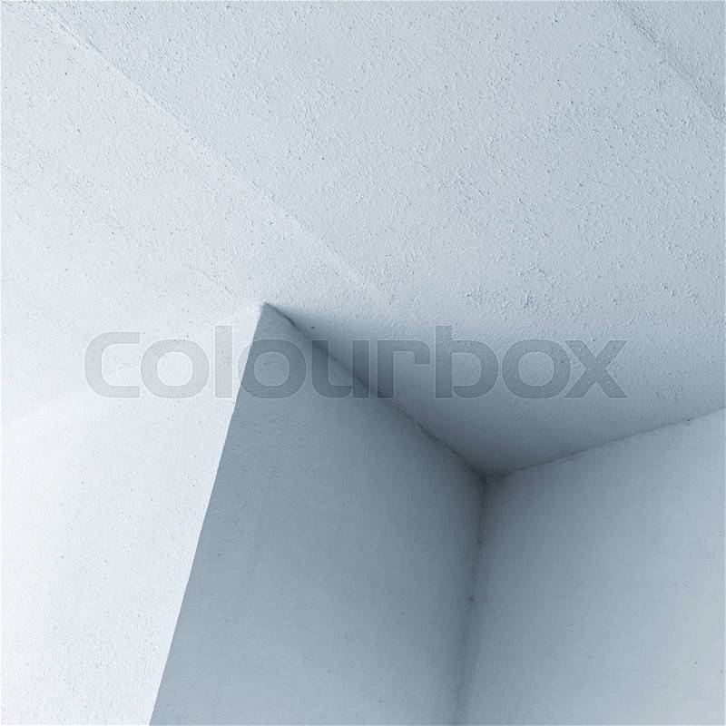Abstract architecture background, white interior fragment with dark corner, blue toned square photo, stock photo