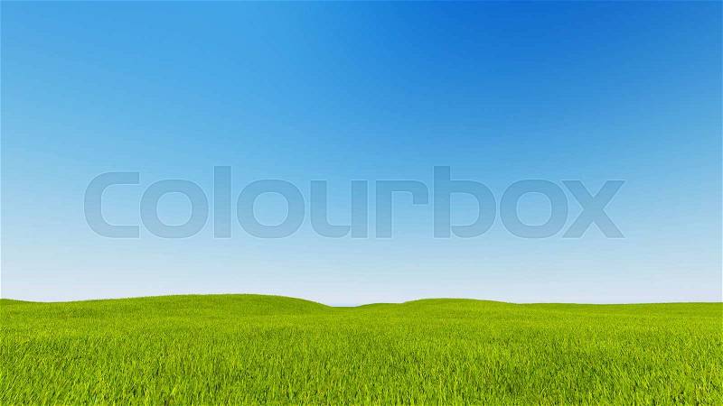 Landscape green grass blue clear sky 3d rendering, stock photo
