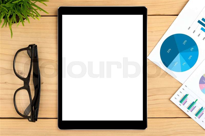 Tablet white screen on business table, stock photo