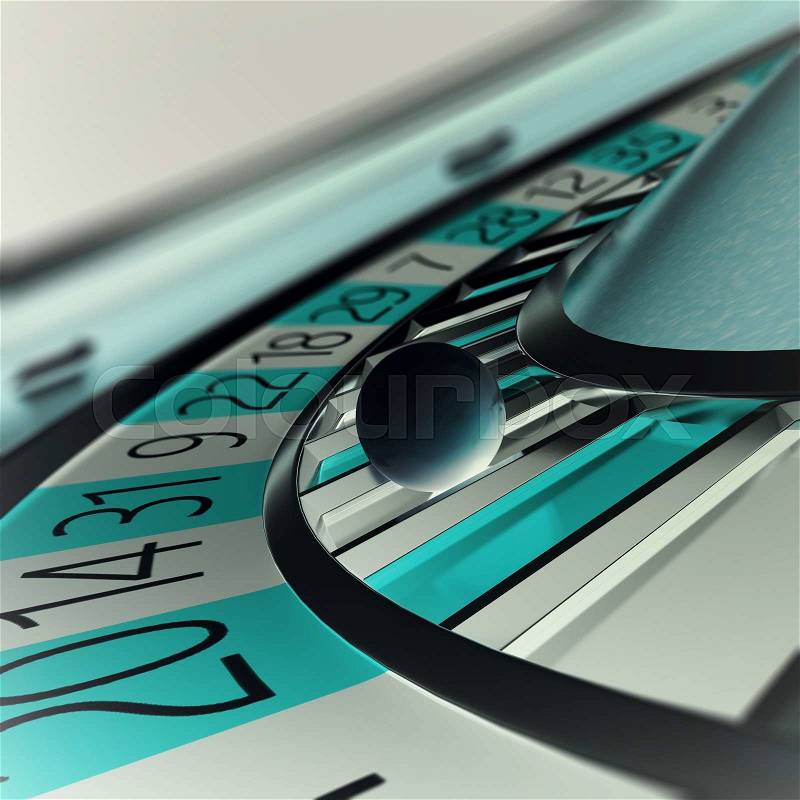 Playing casino roulette, concept casino gambling, wheel of fortune. Depth of field in the ball. 3d illustration, stock photo