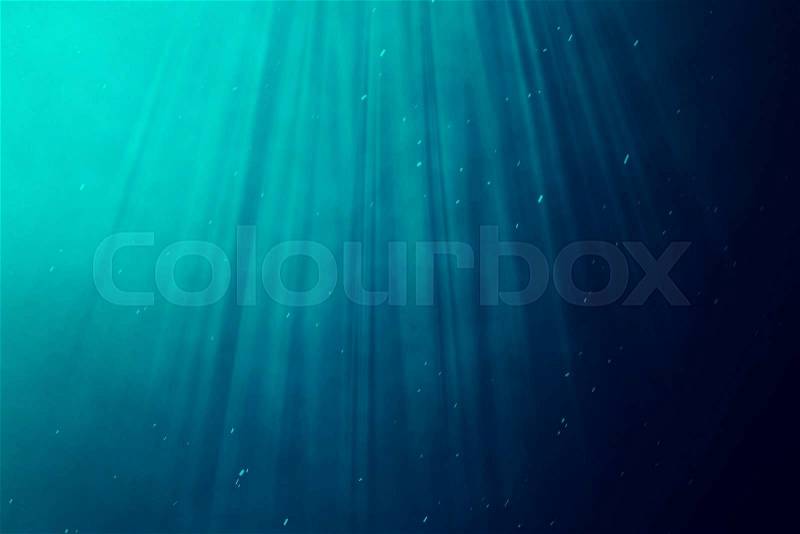 Underwater sea, ocean with light rays. 3d illustration, stock photo