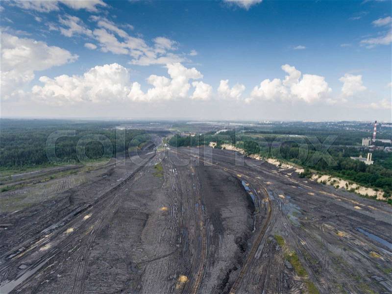 Coal mine in south of Poland. Destroyed land. View from above, stock photo