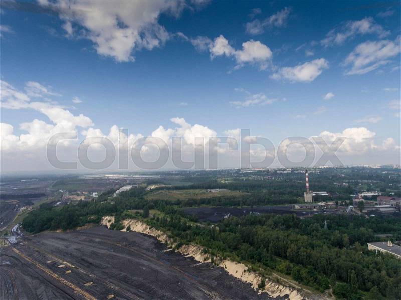 Coal mine in south of Poland. Destroyed land. View from above, stock photo