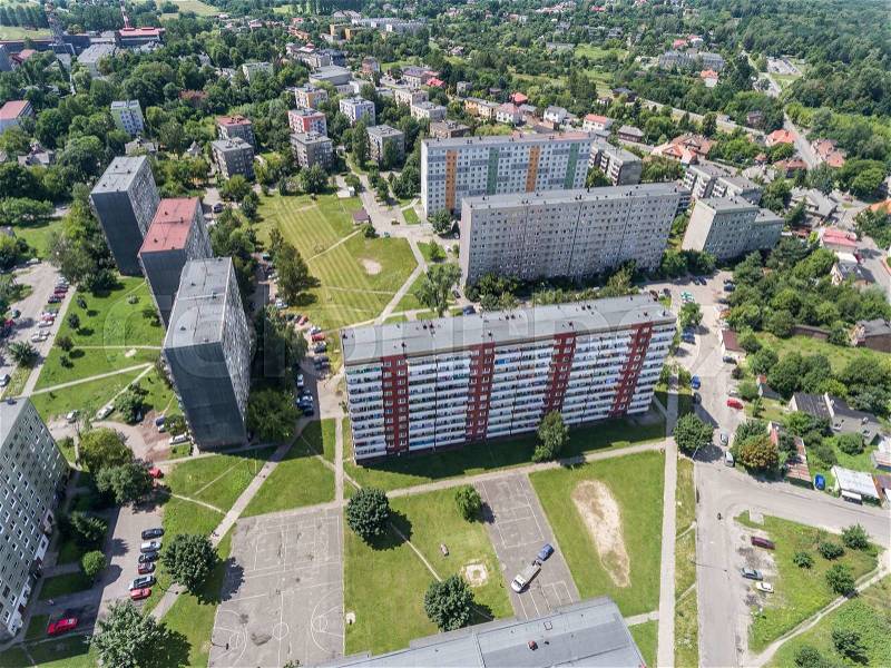Typical socialist block of flats in Poland. East Europe. View from above. , stock photo