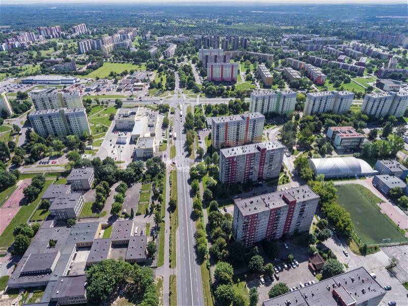 Typical socialist block of flats in Poland. East Europe. View from above. , stock photo