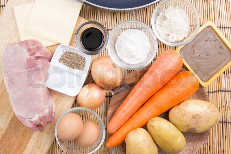 Japanese curry paste and ingredient / cooking Japanese curry concept, stock photo