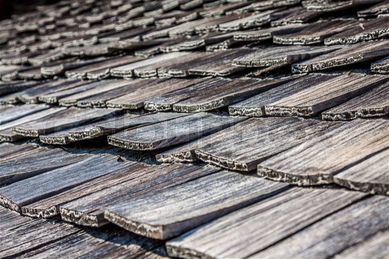 Old wooden roof tiles from Switzerland, stock photo