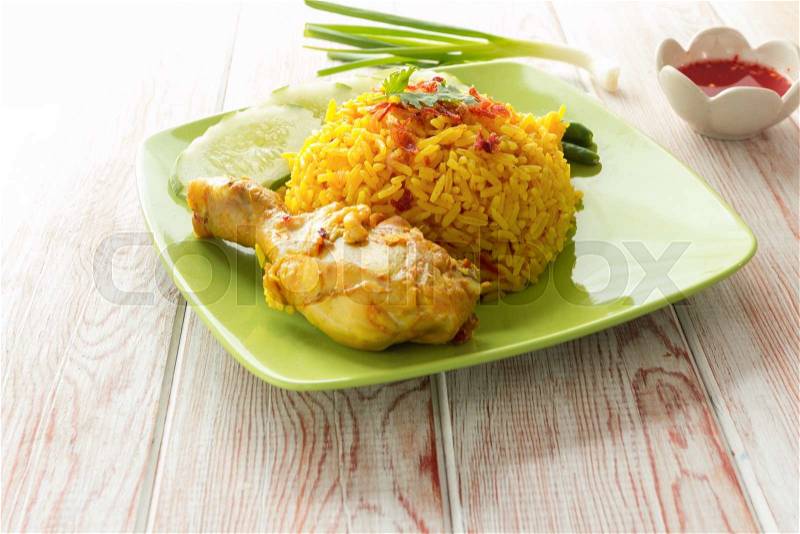 Chicken Biryani thai style. halal food (Khao Mok Gai) , stock photo