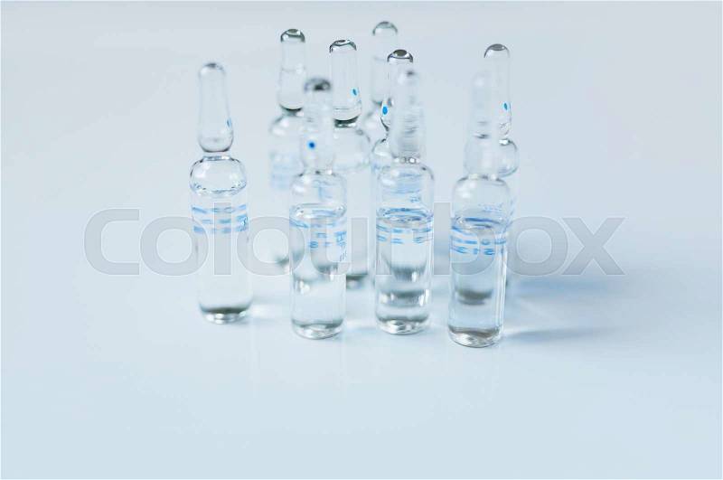 Group of liquid vaccine for injections, stock photo