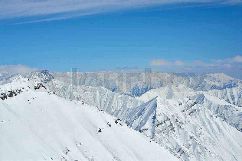 Peaks stretching far beyond the horizon, the top view, stock photo