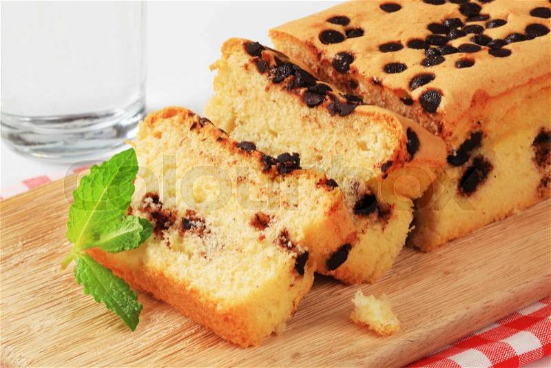 Sponge cake topped with chocolate chips, stock photo