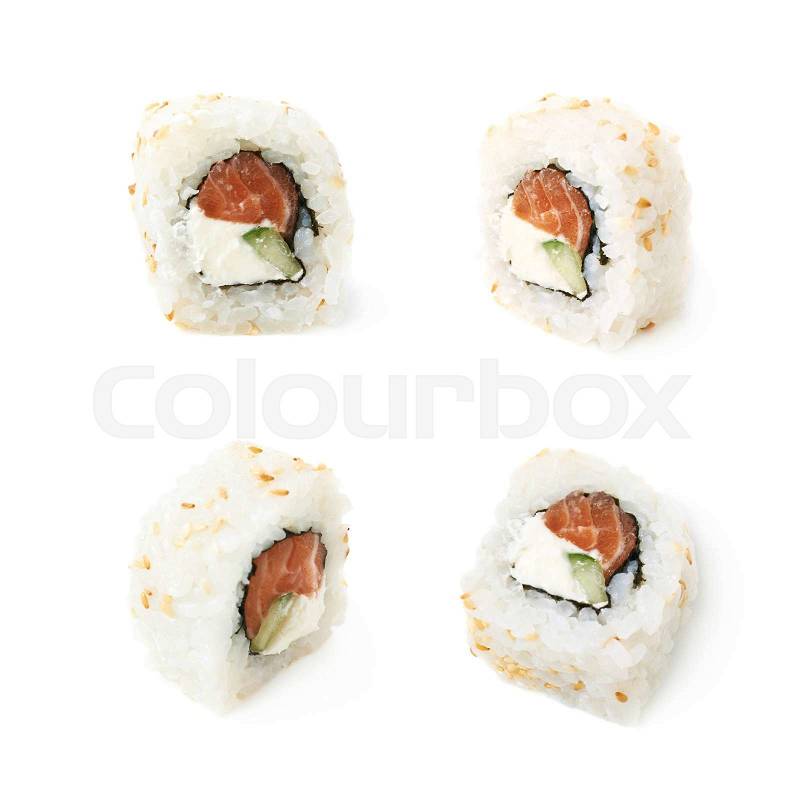 Philadelphia maki sushi isolated over the white background, stock photo