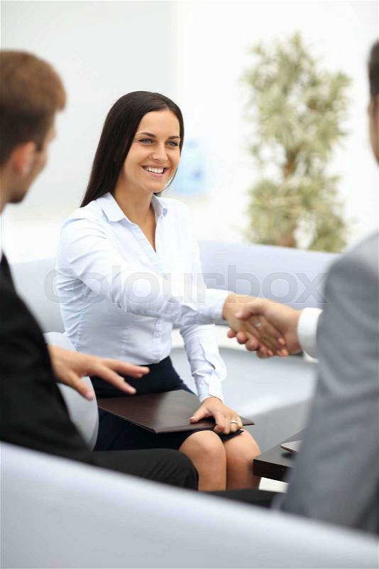 Businesswoman shaking hands to seal a deal with her partner, stock photo