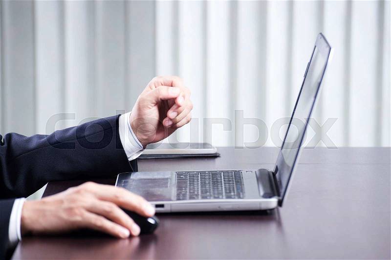 Hand of business man typing on the labtop/ selective focus , stock photo