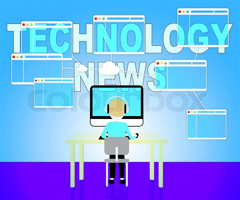 Technology News Shows Newspaper Headlines And Technologies, stock photo